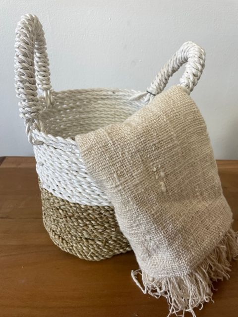 Natural & White Seagrass Baskets, Set of 3