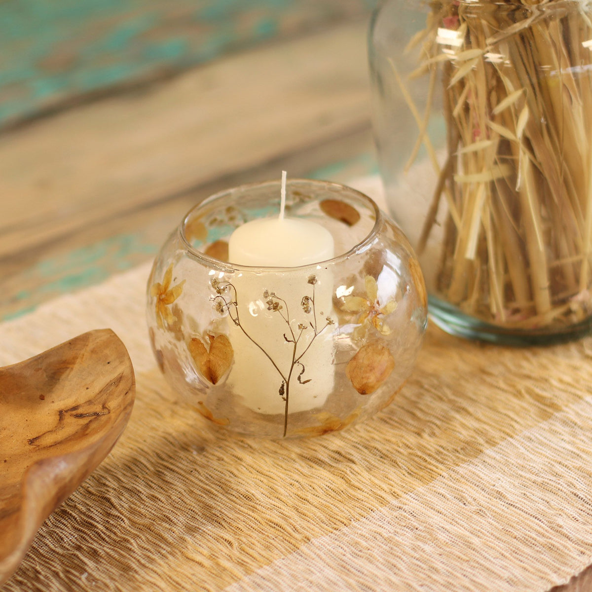 Rosa Floral Glass Bowl Candle Holder, 12cm