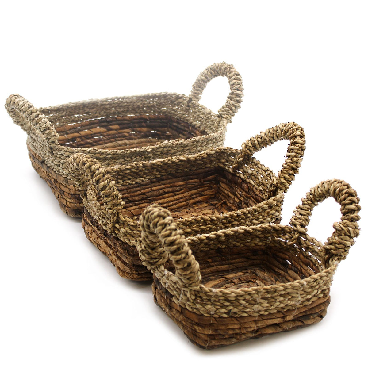 Banana Leaf & Seagrass Square Baskets, Set of 3 by Nookavela
