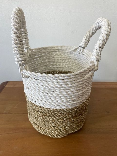 Natural & White Seagrass Baskets, Set of 3