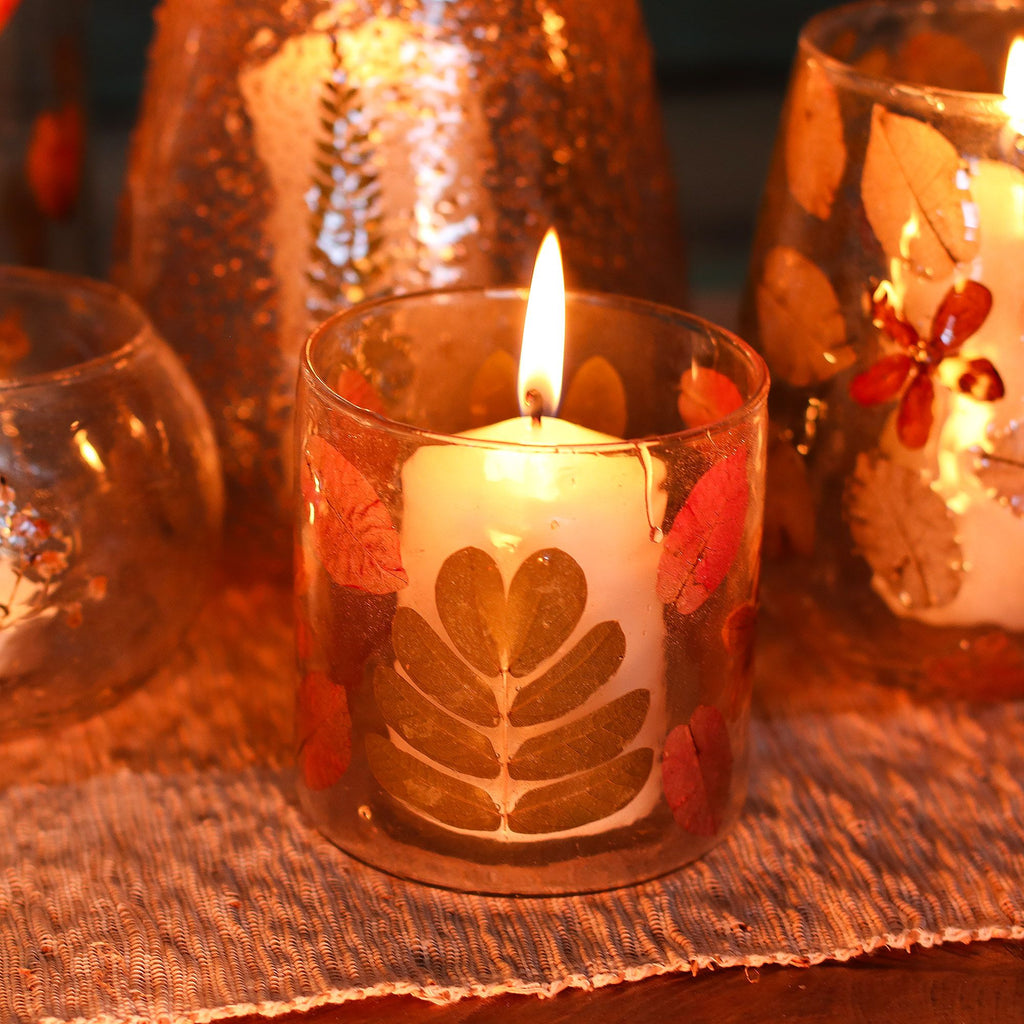 Primavera Floral Glass Candle Holder, 8cm
