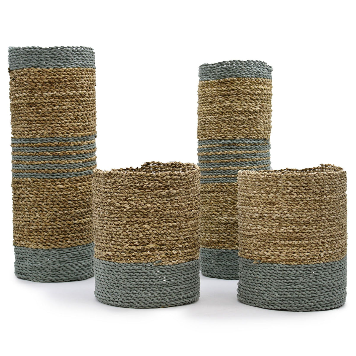 Seagrass & Raffia Vase-Shaped Baskets & Bins, Set of 4
