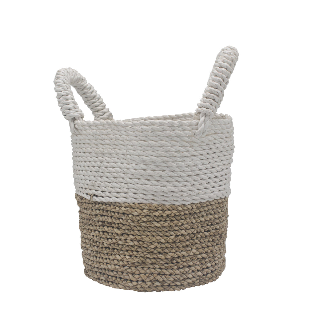 Natural & White Seagrass Baskets, Set of 3