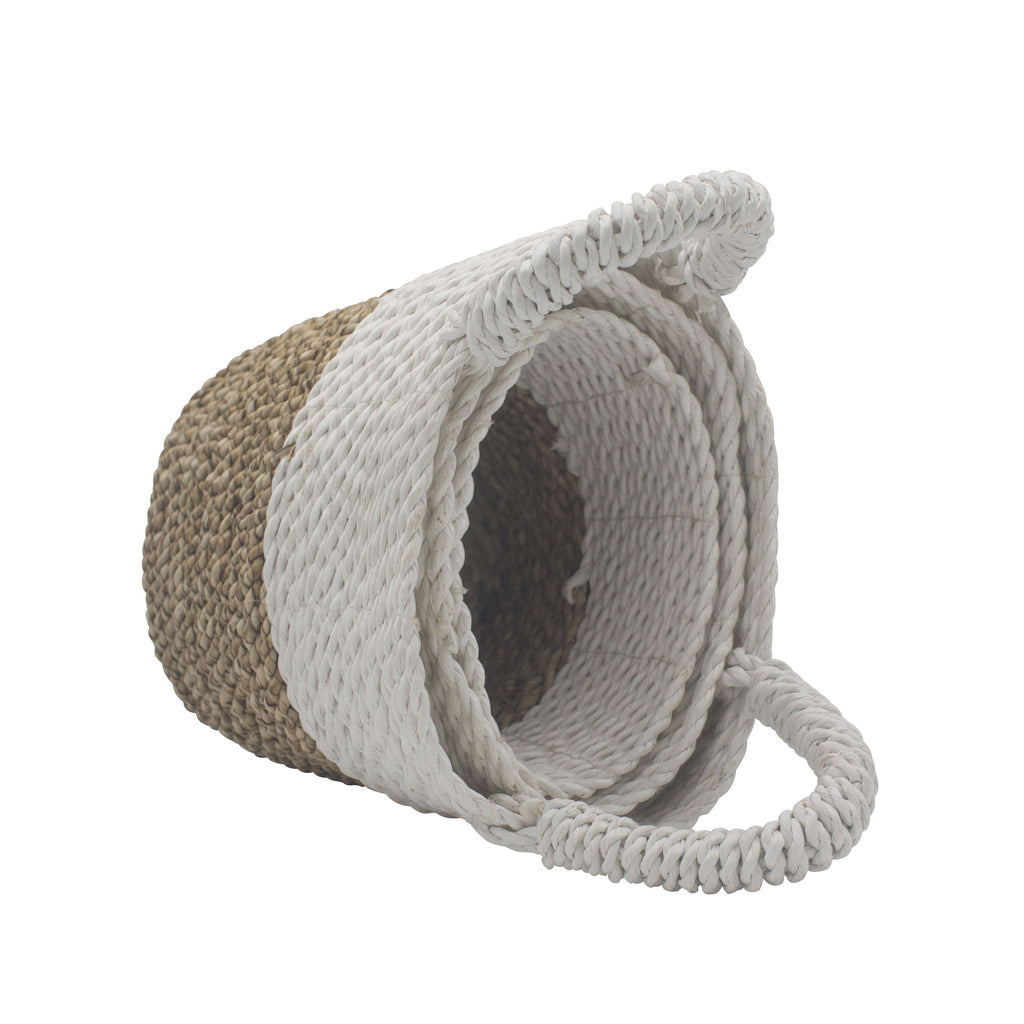 Natural & White Seagrass Baskets, Set of 3