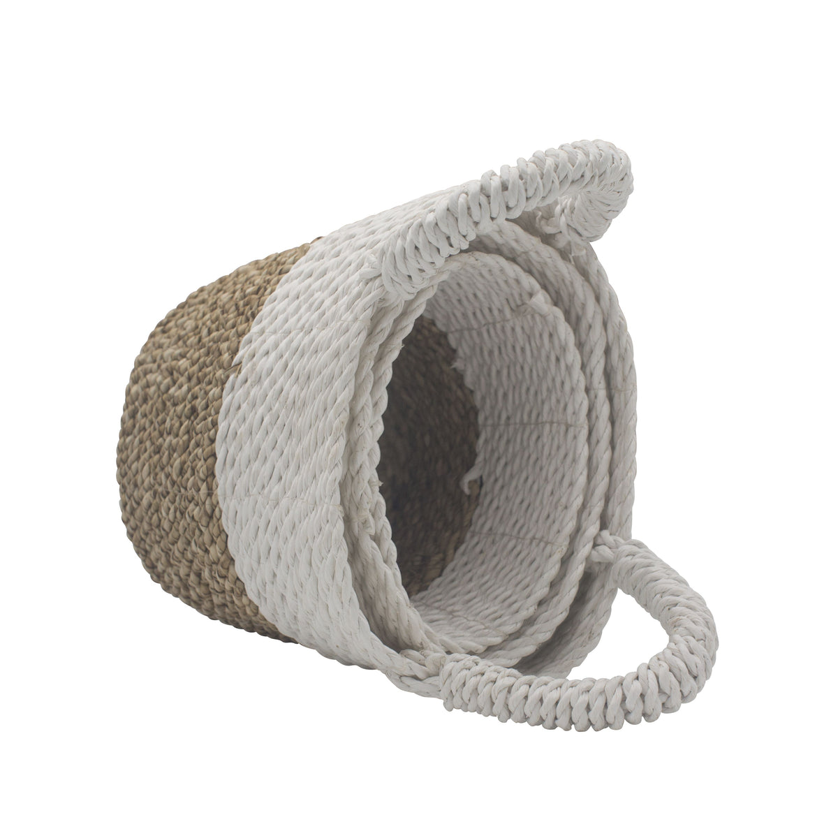 Natural & White Seagrass Baskets, Set of 3