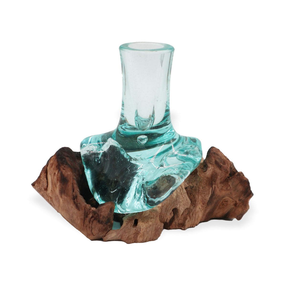 Small Molten Glass Flower Vase on Wood