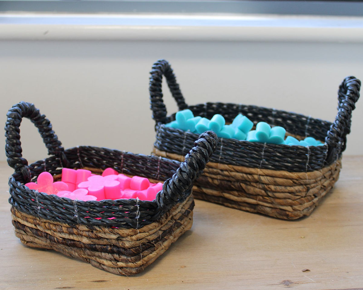 Black Raffia & Banana Leaf Square Baskets, Set of 3