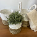 Natural & White Seagrass Baskets, Set of 3