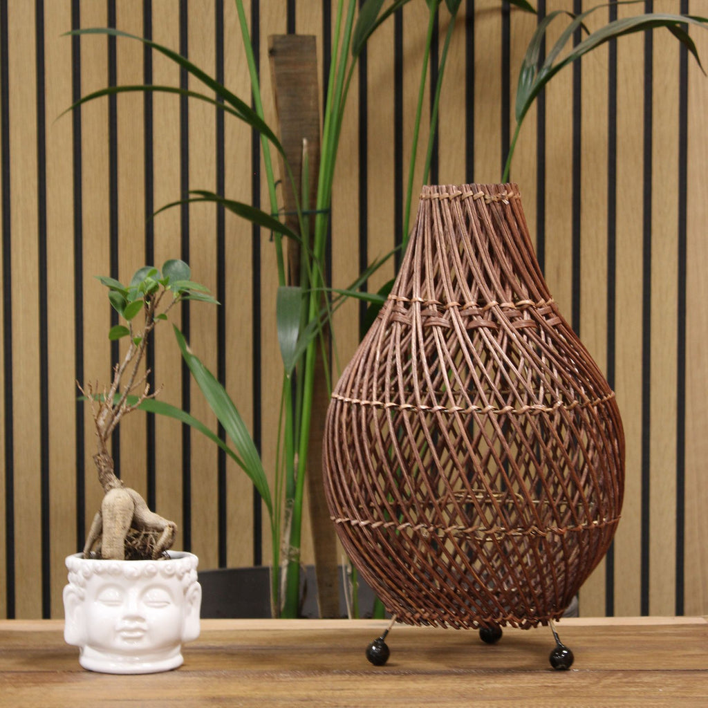 Dark Brown Woven Rattan Table Lamp, 39cm