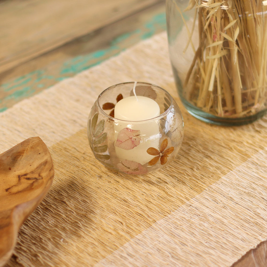 Primavera Floral Glass Bowl Candle Holder, 8cm