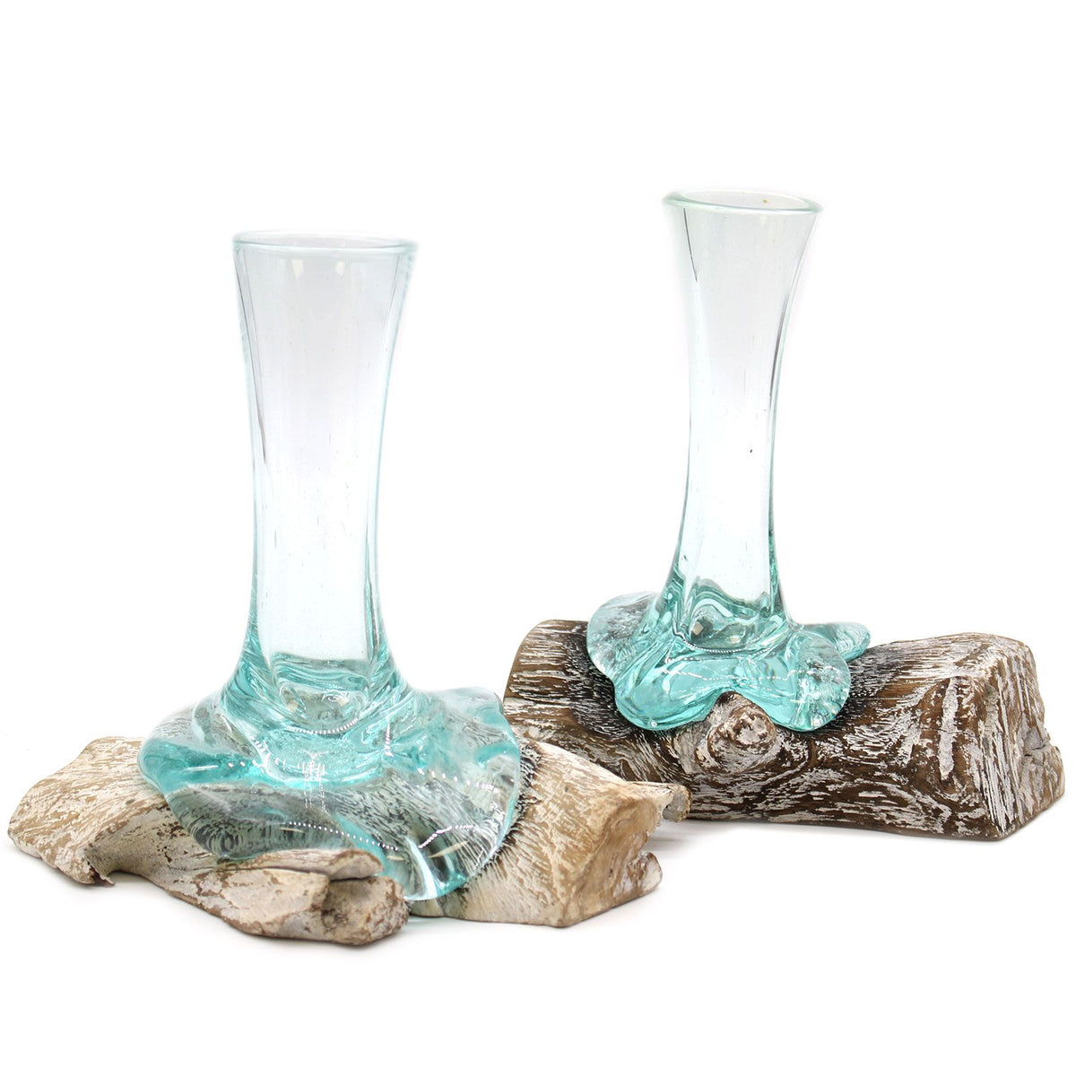 Small Molten Glass Vase on Whitewash Wood