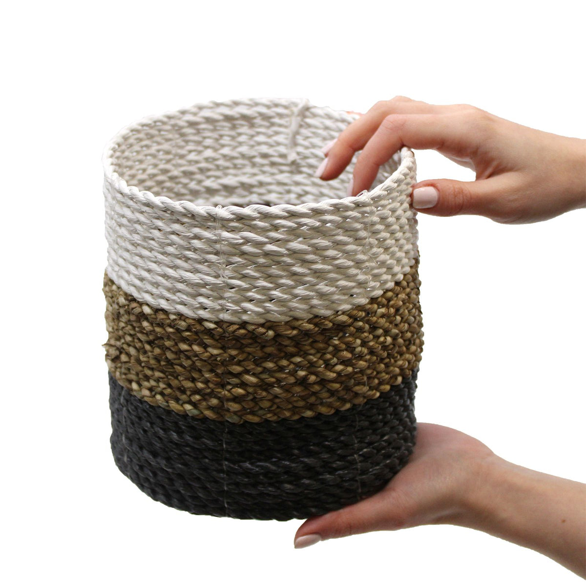 Natural & White Seagrass Baskets, Set of 3