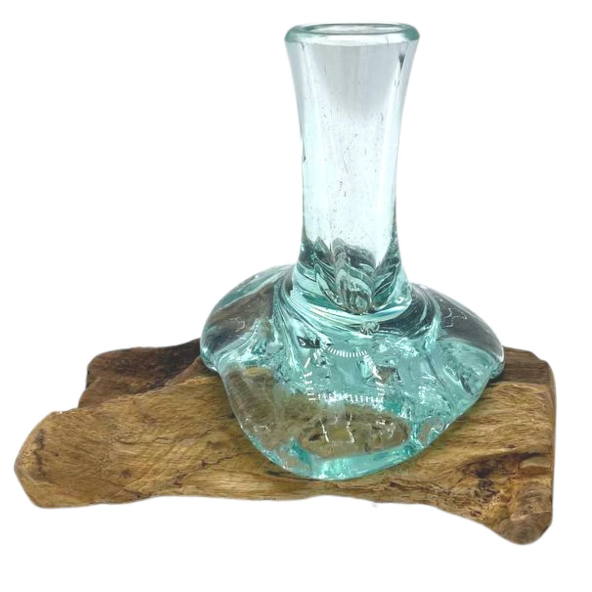 Small Molten Glass Flower Vase on Wood