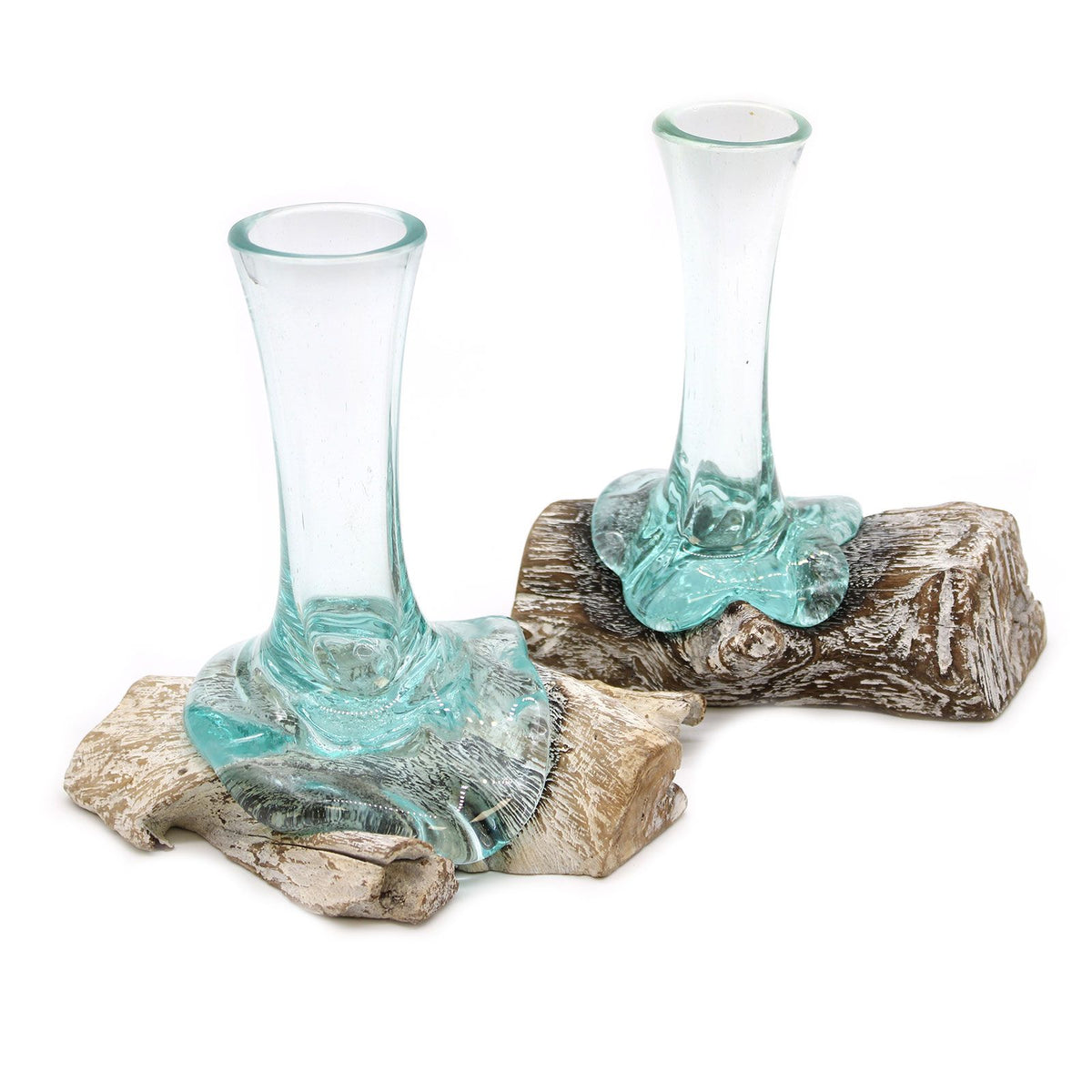 Small Molten Glass Vase on Whitewash Wood