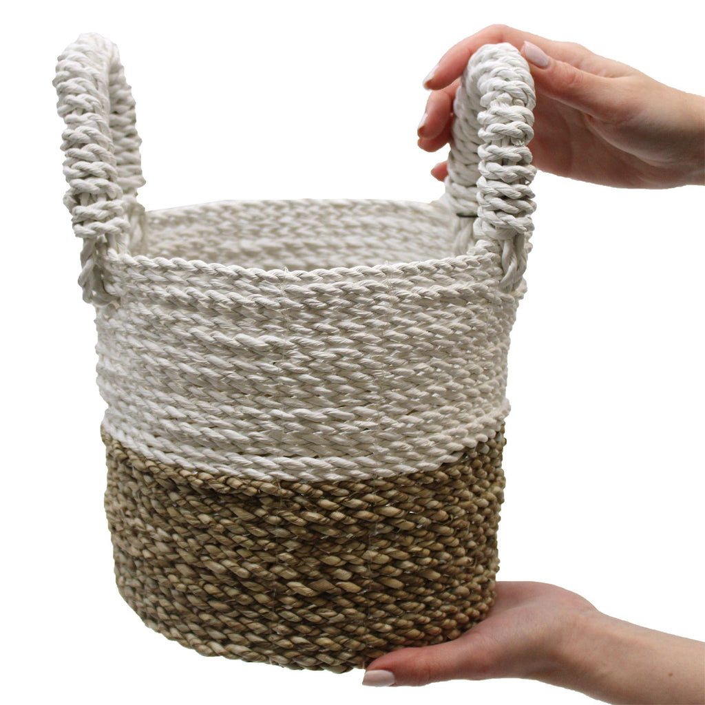 Natural & White Seagrass Baskets, Set of 3