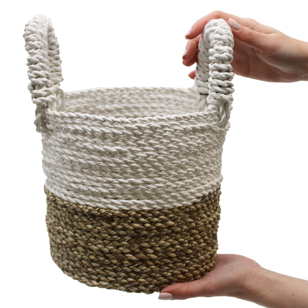 Natural & White Seagrass Baskets, Set of 3