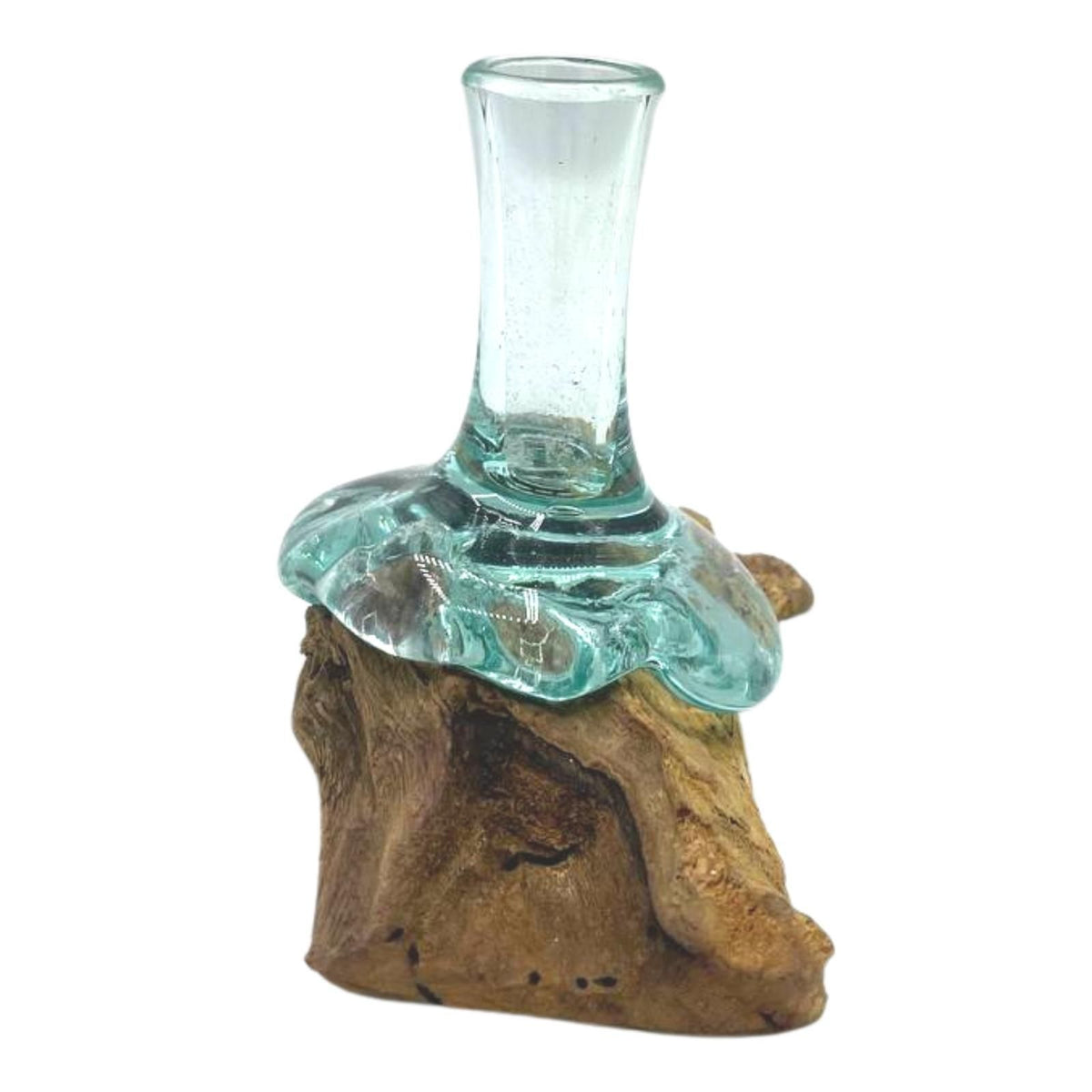 Small Molten Glass Flower Vase on Wood