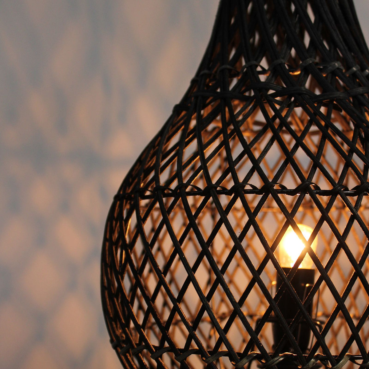 Dark Brown Woven Rattan Table Lamp, 39cm