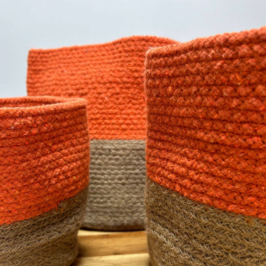 Orange Cotton Rope Baskets, Set of 3