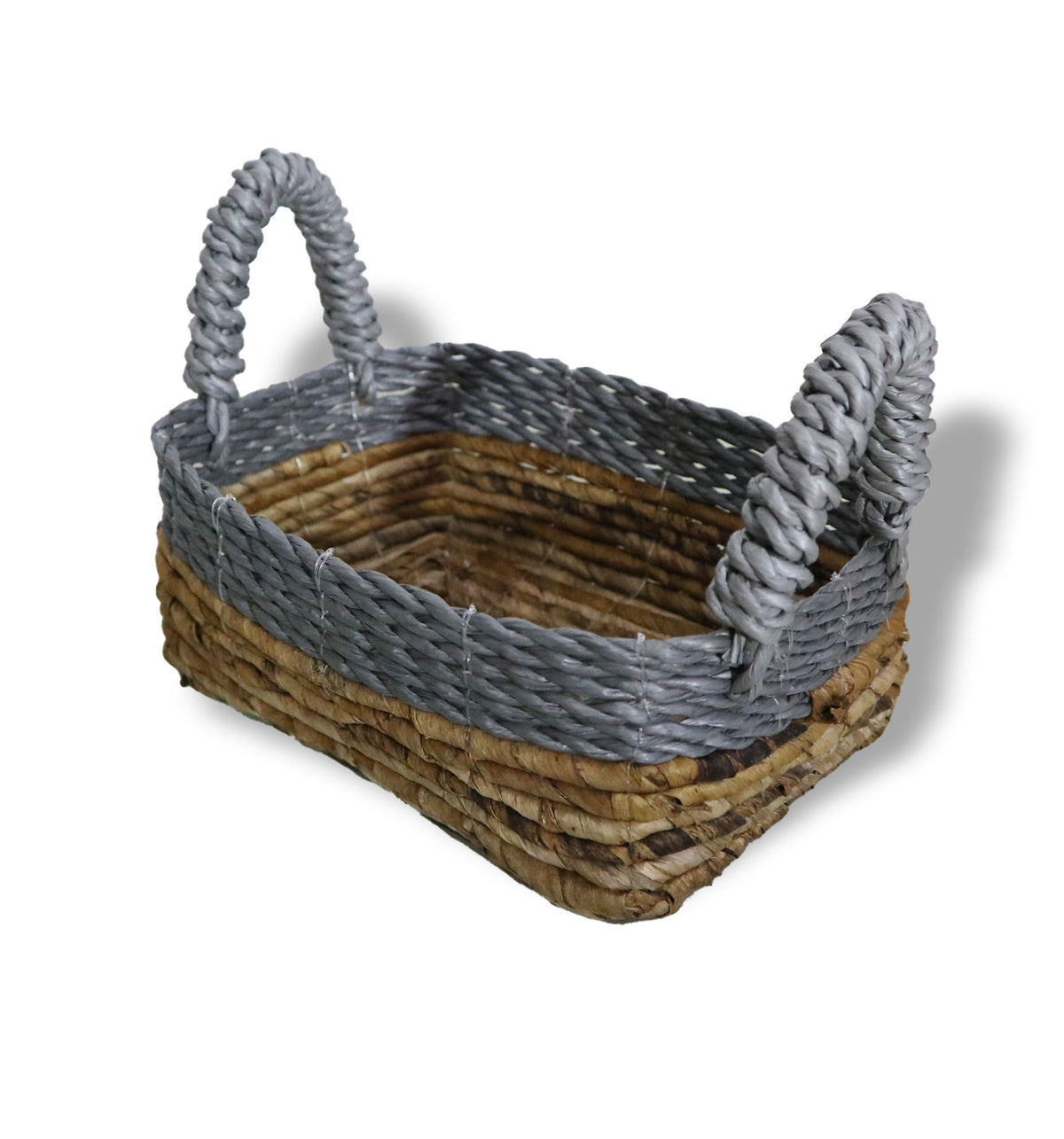 Grey Raffia & Banana Leaf Square Baskets, Set of 3