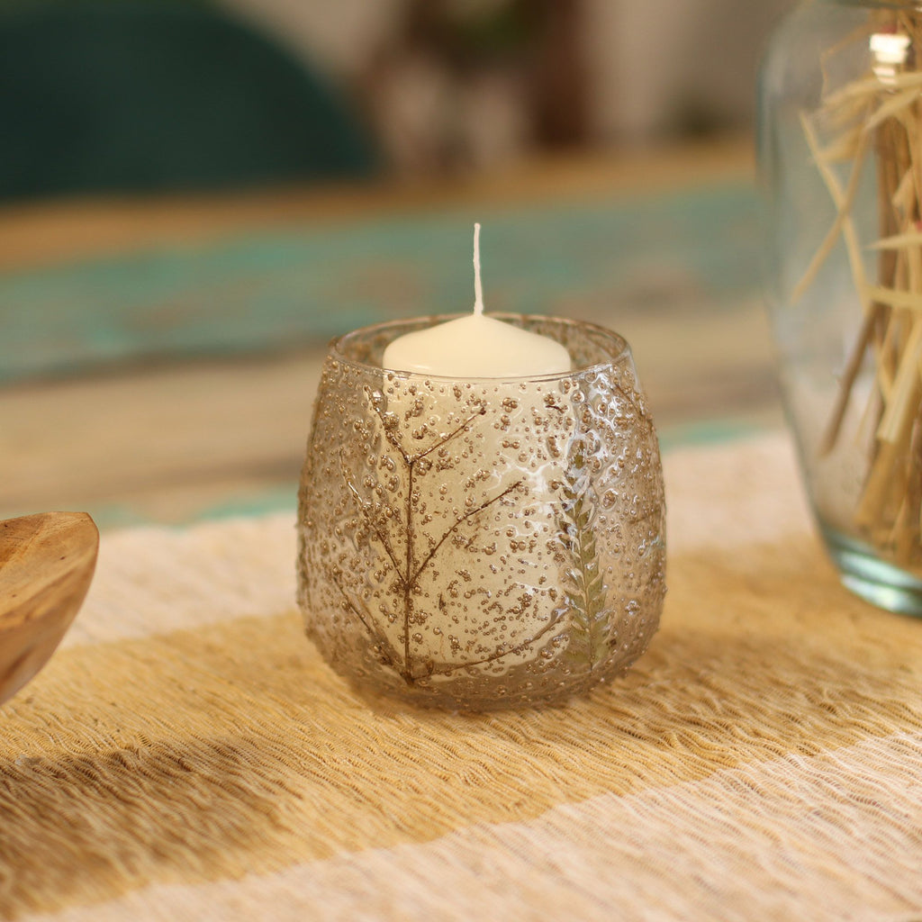 Pino Botanical Glass Candle Holder, 10cm