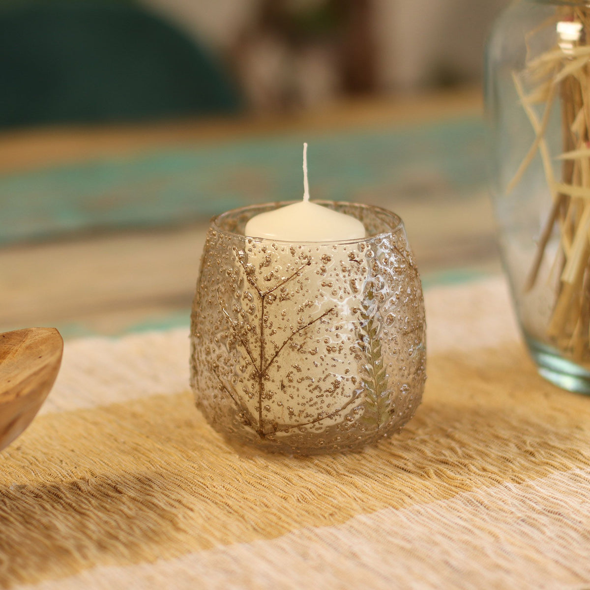 Pino Botanical Glass Candle Holder, 10cm