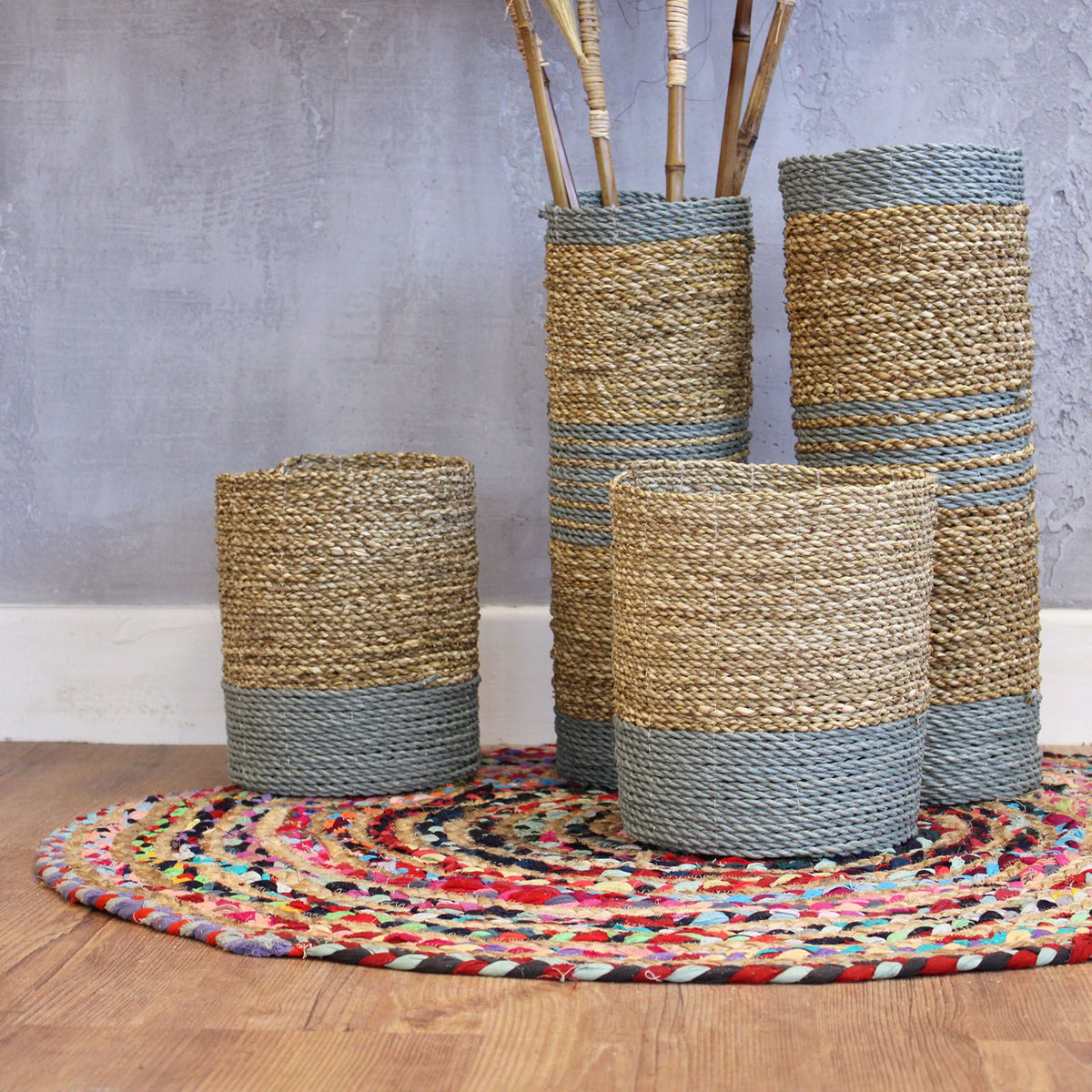 Seagrass & Raffia Vase-Shaped Baskets & Bins, Set of 4