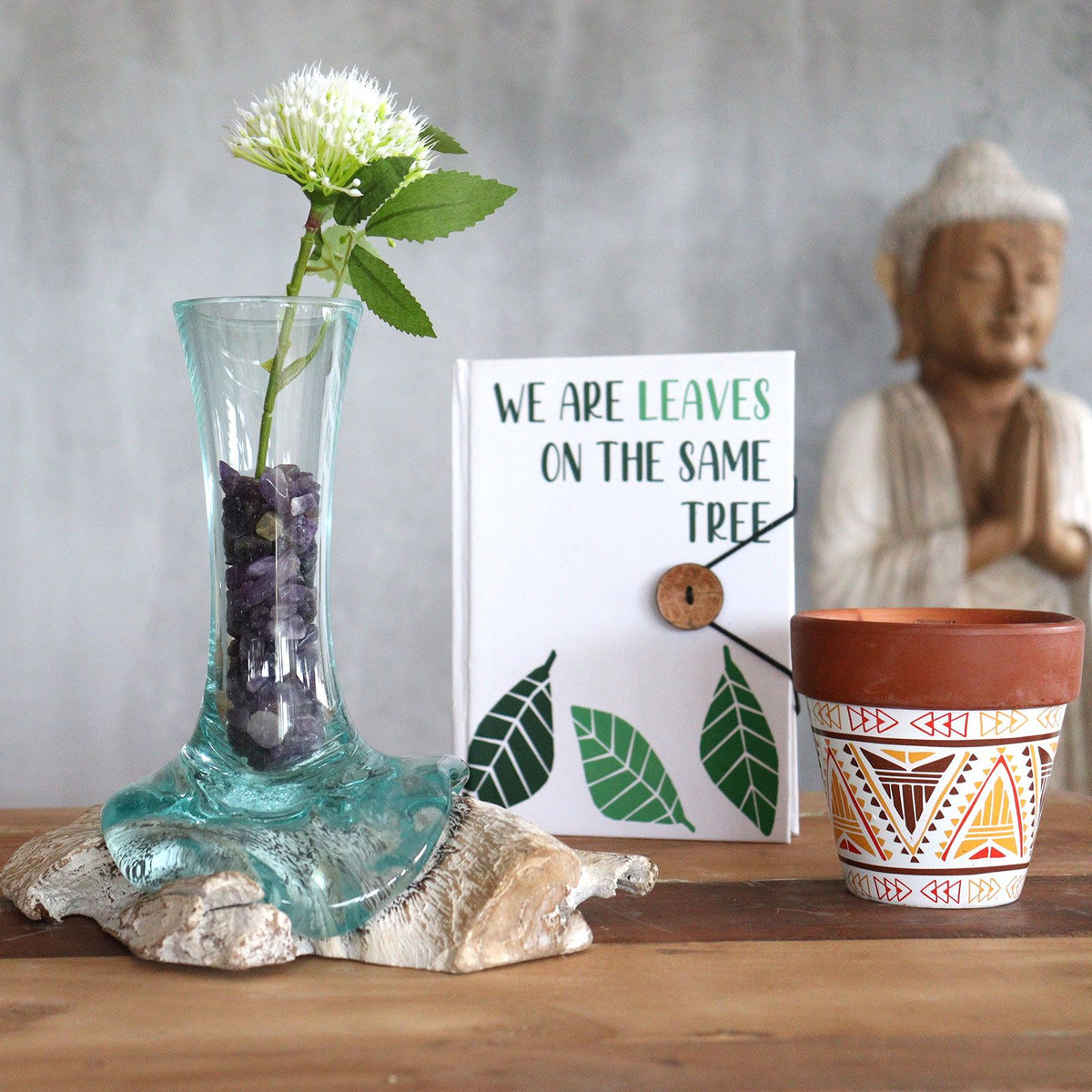 Small Molten Glass Vase on Whitewash Wood