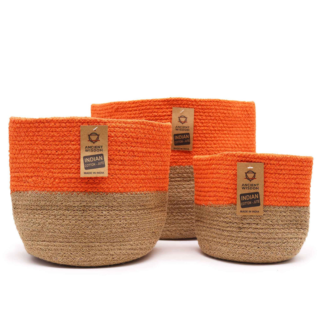 Orange Cotton Rope Baskets, Set of 3