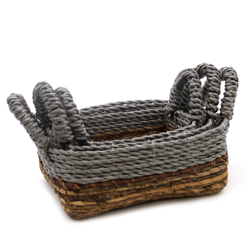 Grey Raffia & Banana Leaf Square Baskets, Set of 3