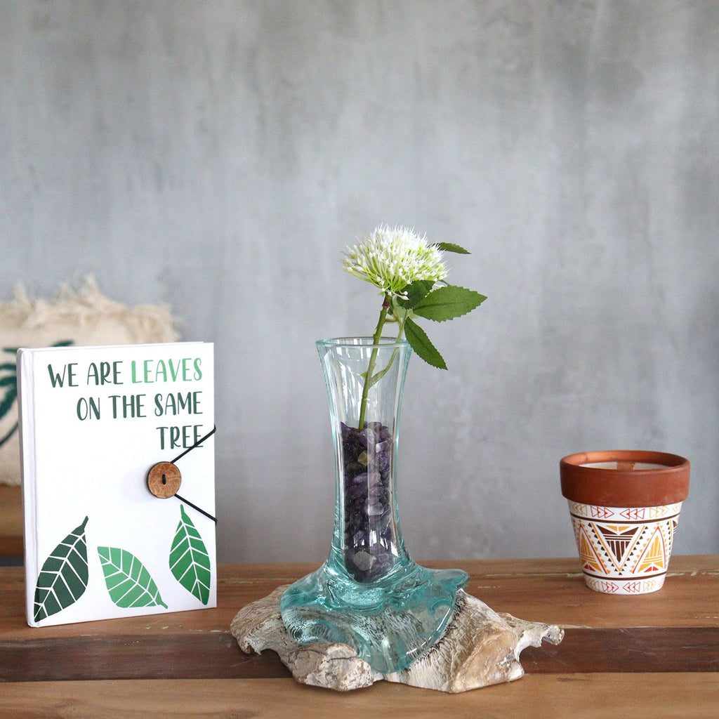 Small Molten Glass Vase on Whitewash Wood