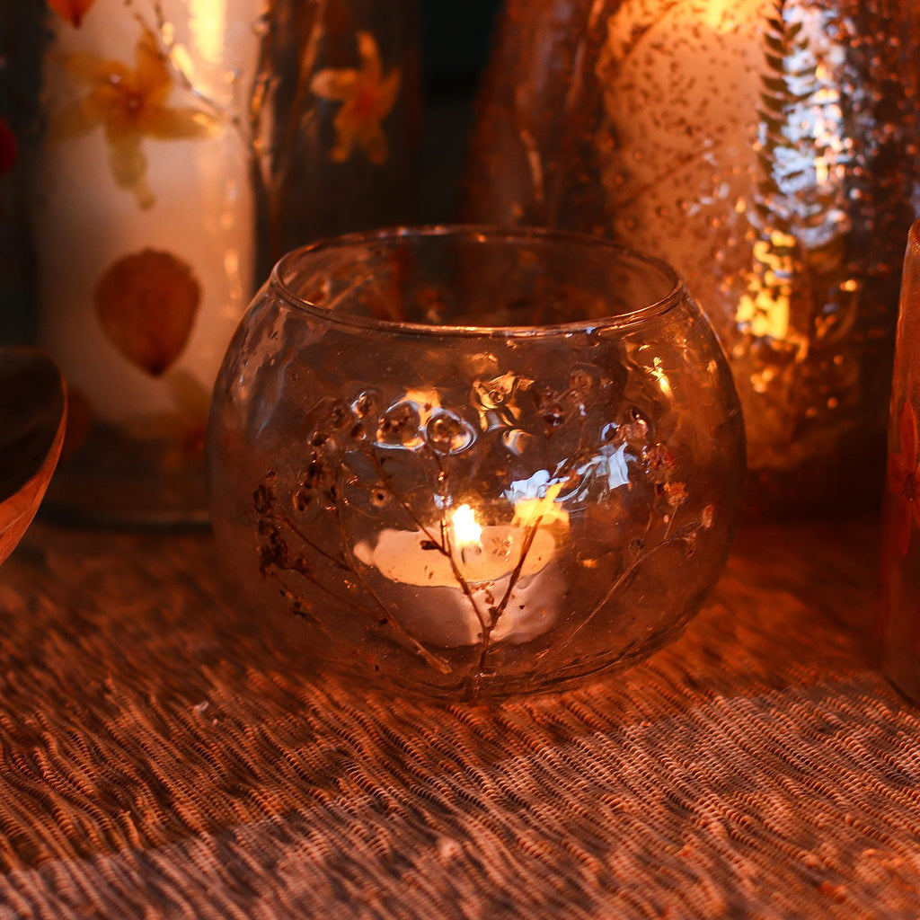 Margarita Floral Glass Bowl Candle Holder, 8cm