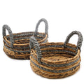Grey Raffia & Banana Leaf Baskets, Set of 2 by Nookavela