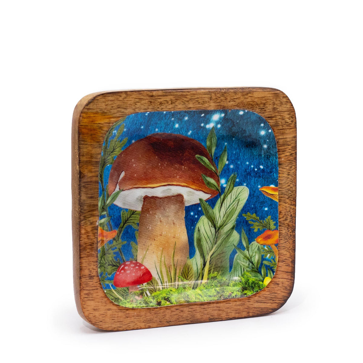 Teal Mushroom Trinket Tray, Square