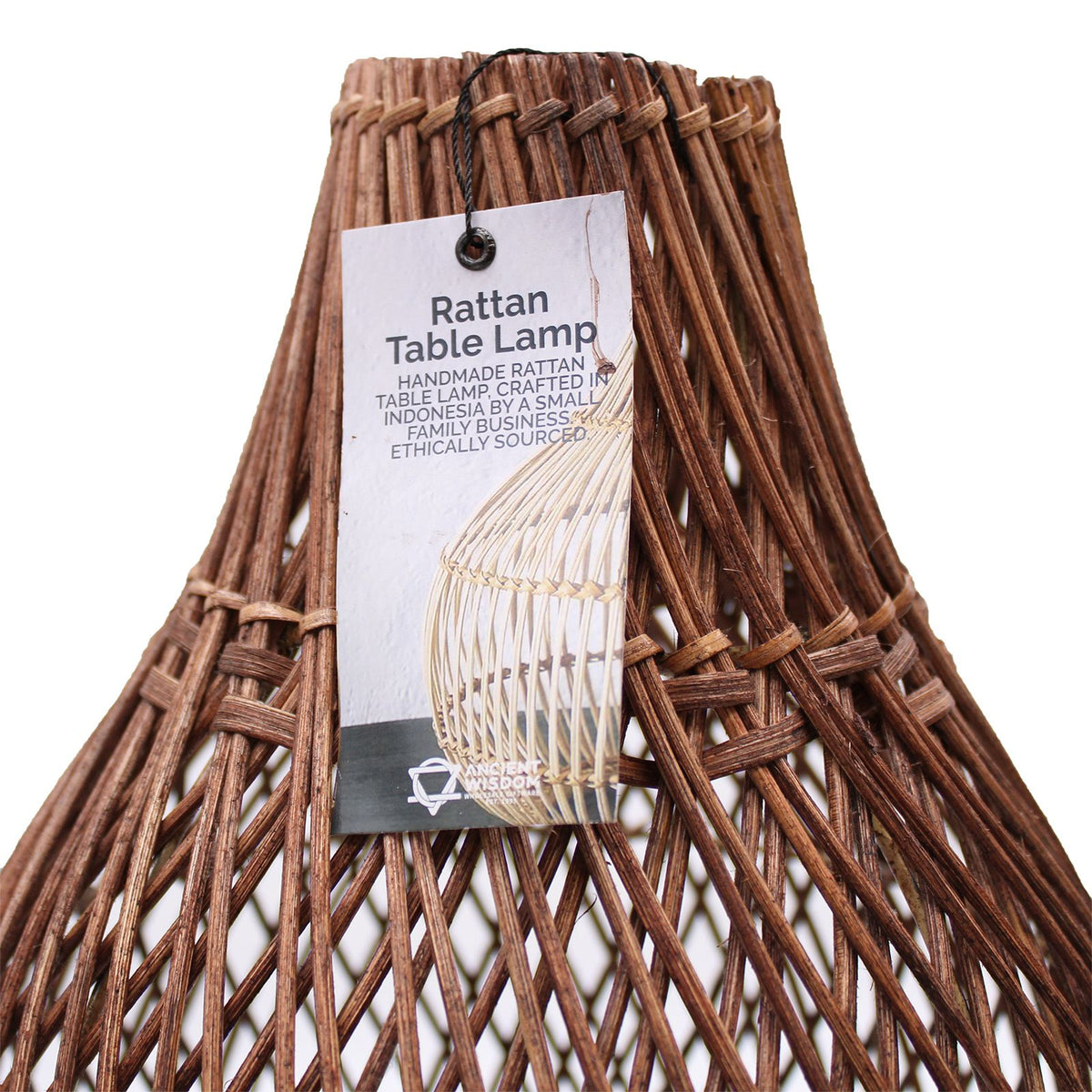 Dark Brown Woven Rattan Table Lamp, 39cm