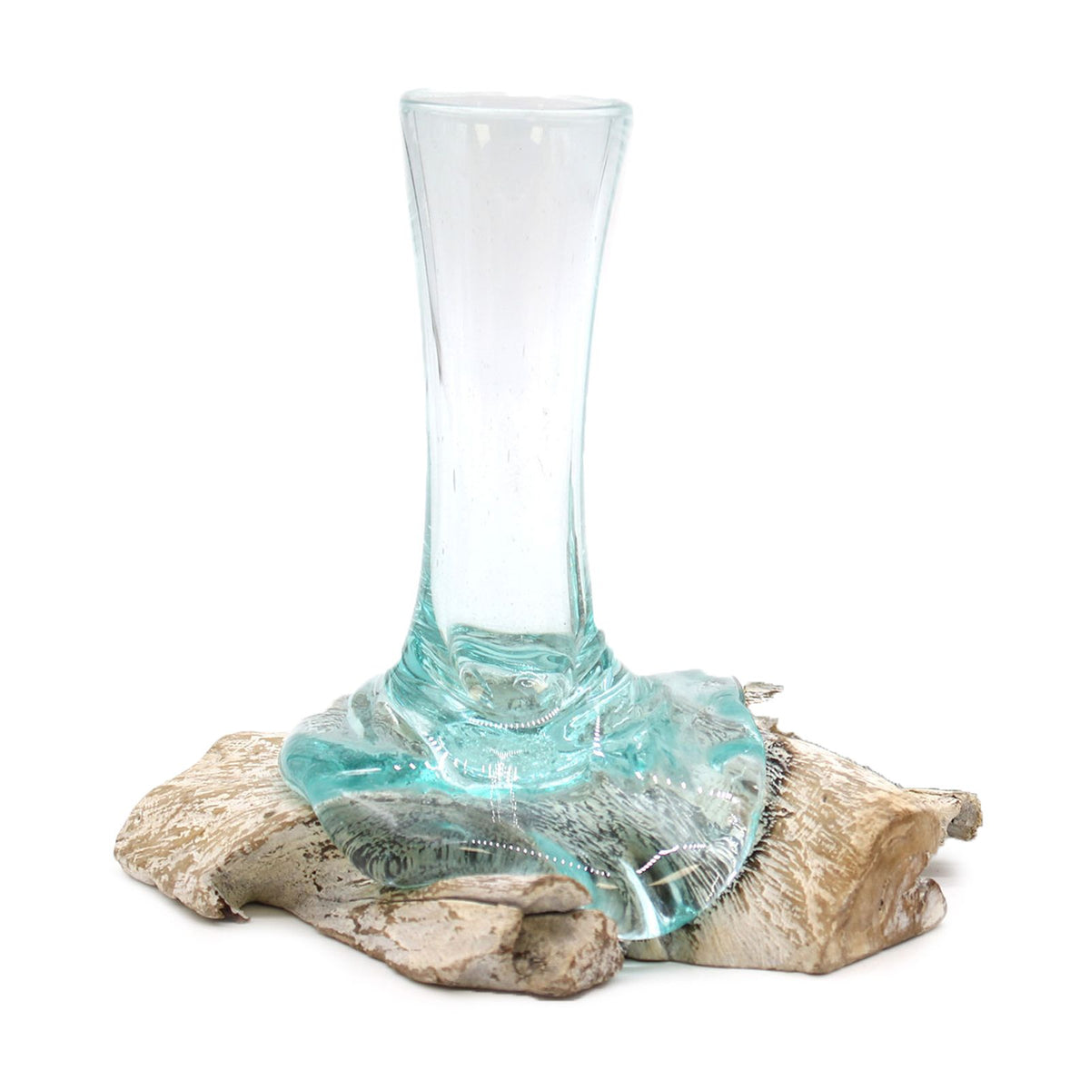 Small Molten Glass Vase on Whitewash Wood