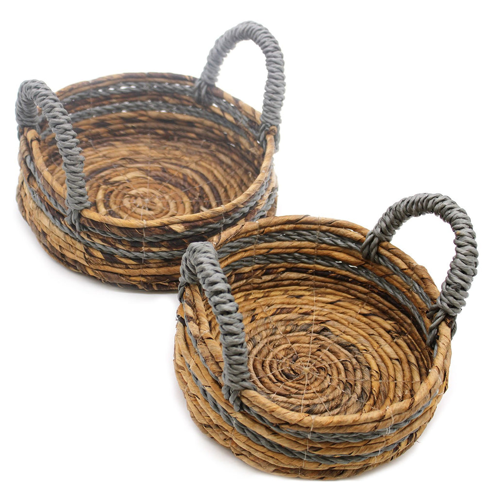 Grey Raffia & Banana Leaf Baskets, Set of 2