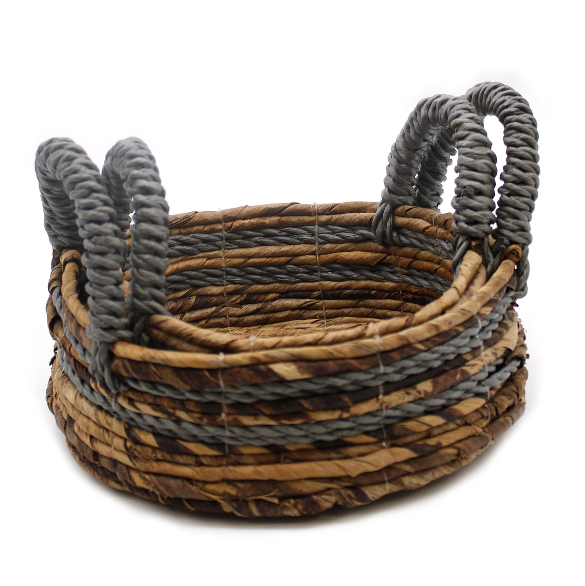 Grey Raffia & Banana Leaf Baskets, Set of 2
