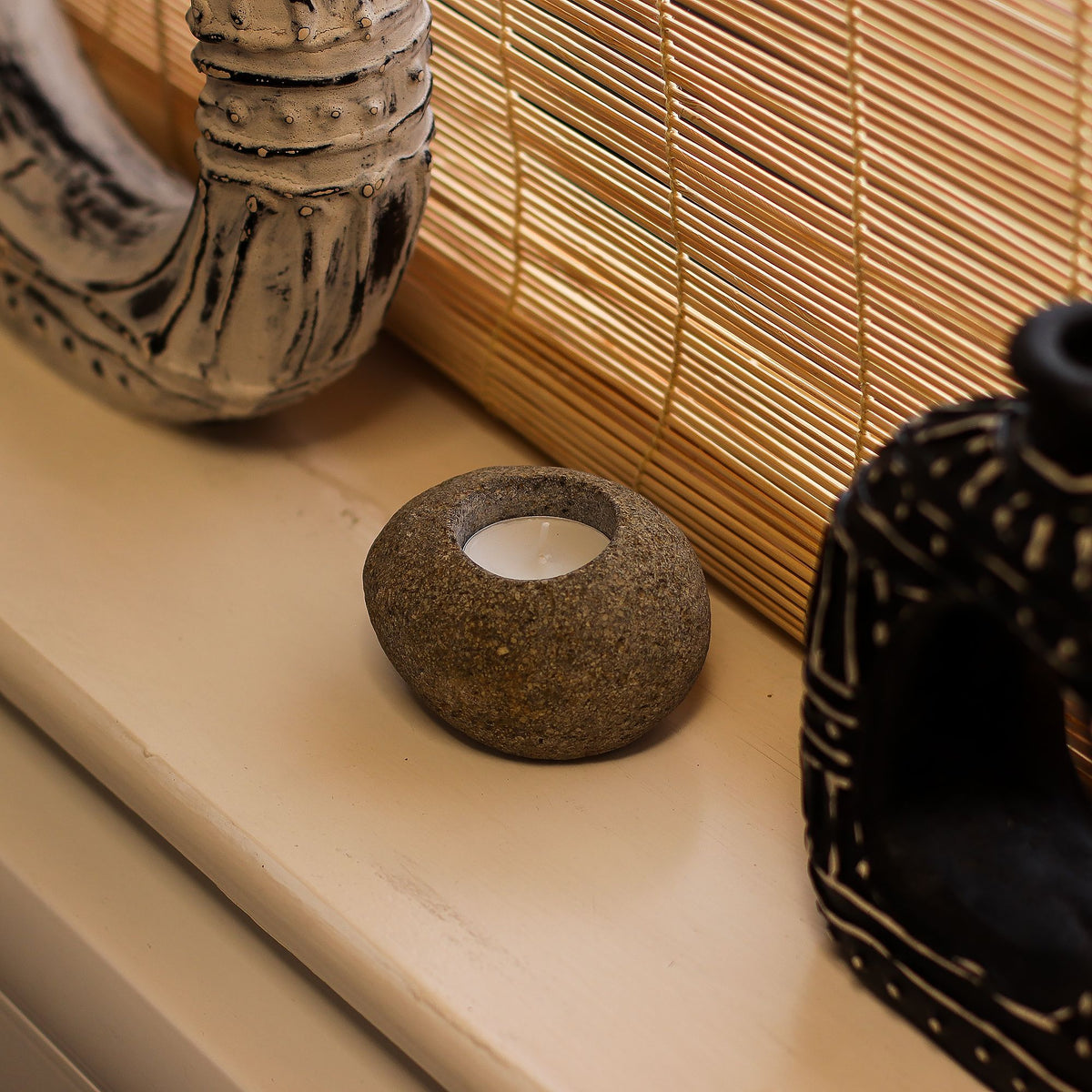 Single Tealight Riverstone Candle Holder