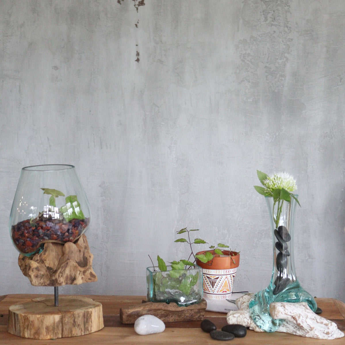 Molten Glass Vase on Natural Wood