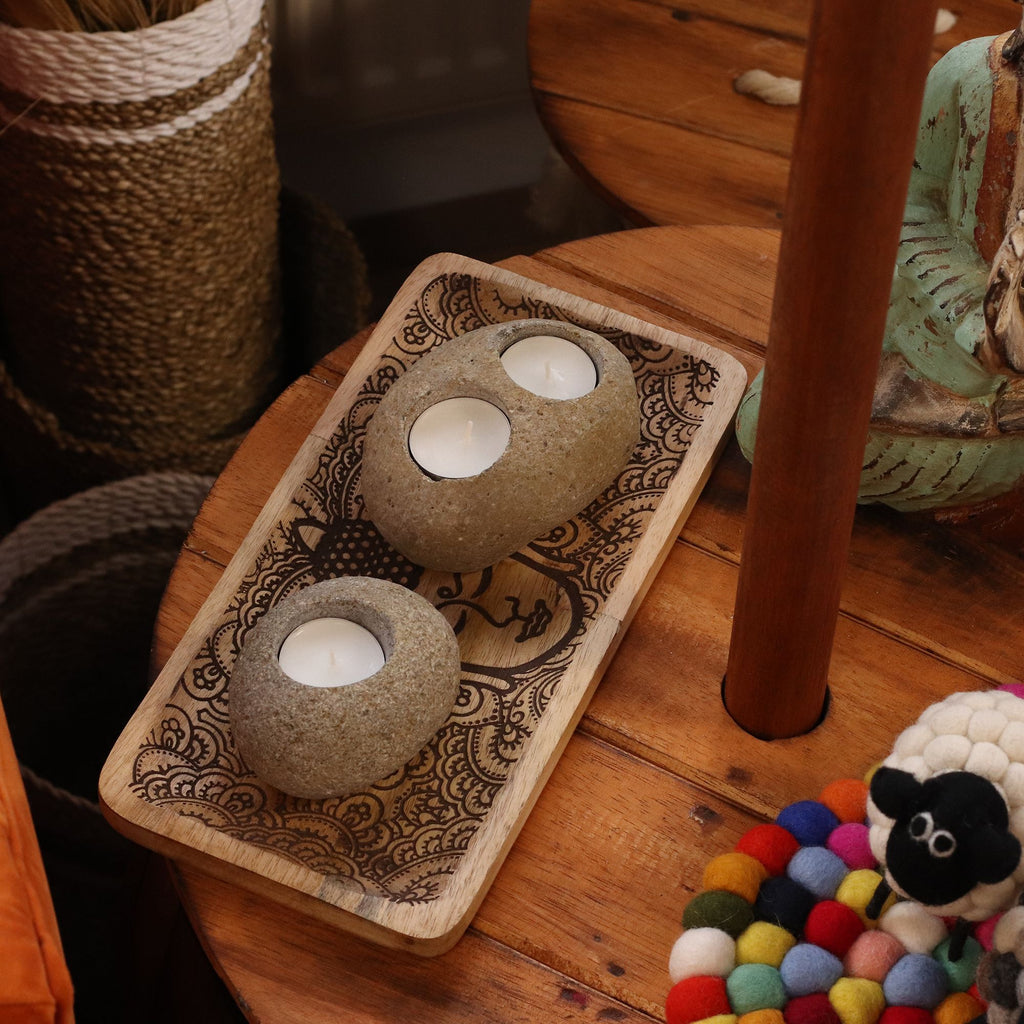Single Tealight Riverstone Candle Holder