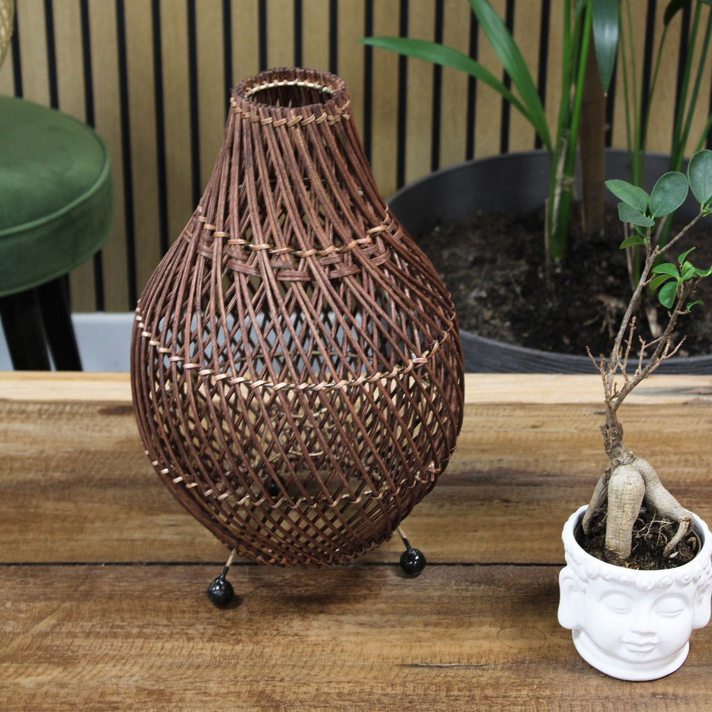 Dark Brown Woven Rattan Table Lamp, 39cm