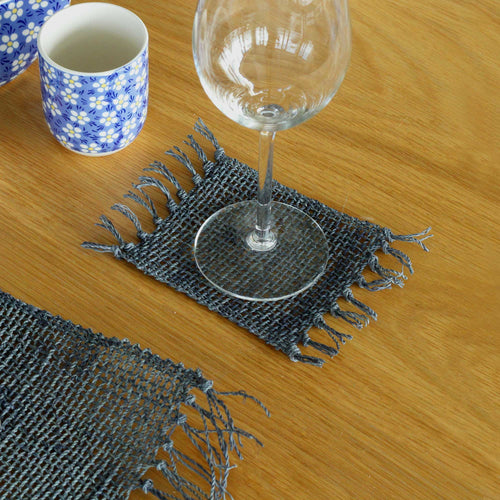 Charcoal Seagrass Fringe Coasters, Set of 4