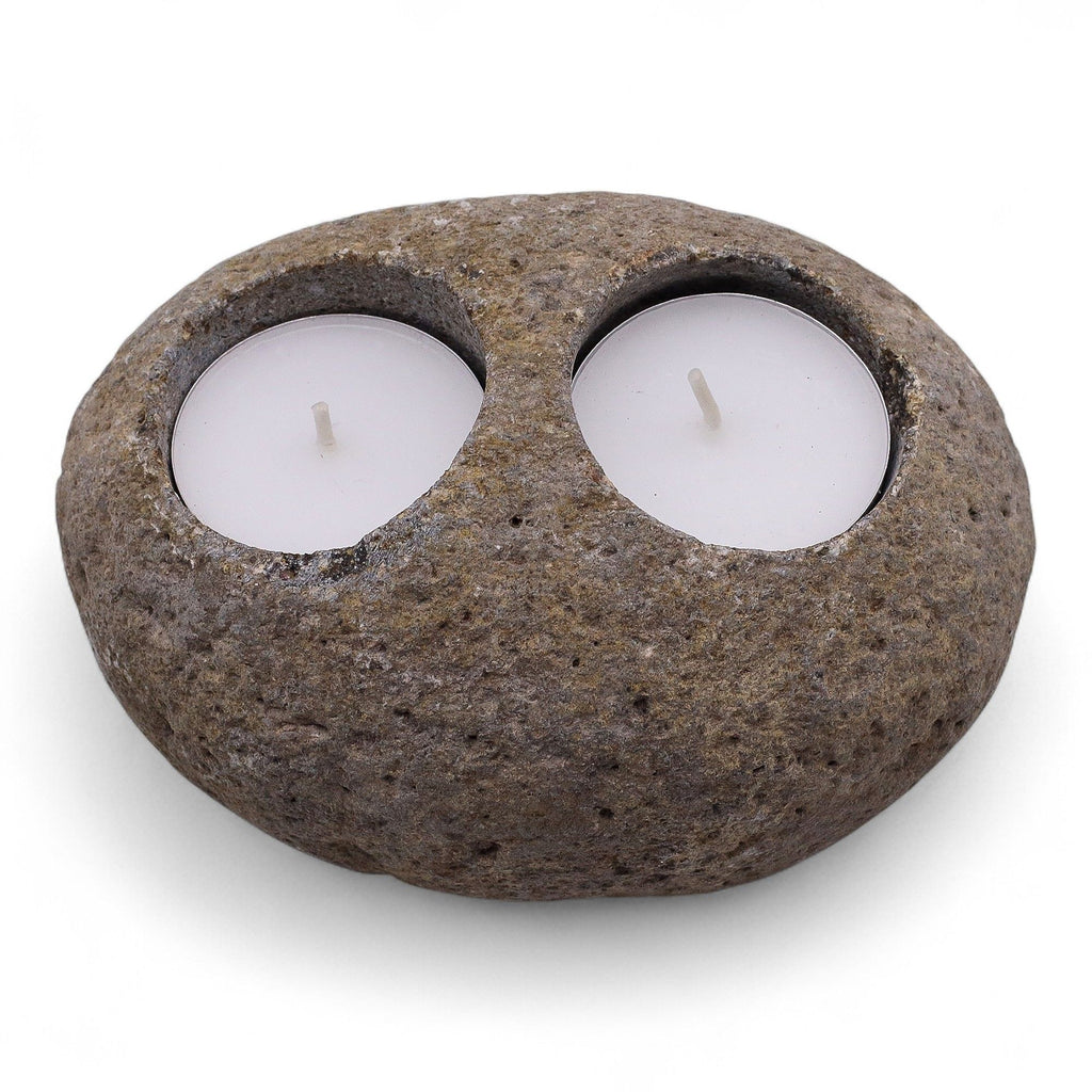 Double Tealight Riverstone Candle Holder by Nookavela