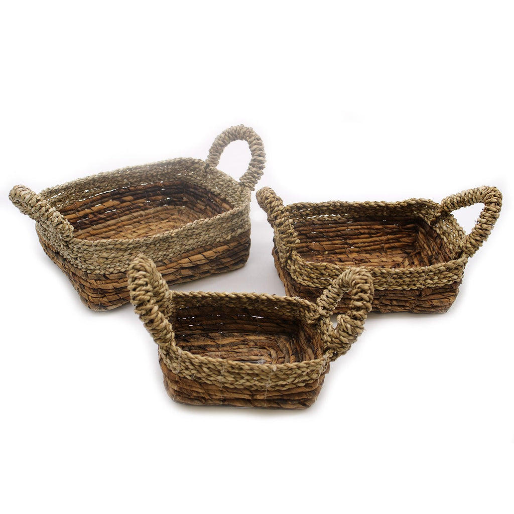 Banana Leaf & Seagrass Square Baskets, Set of 3