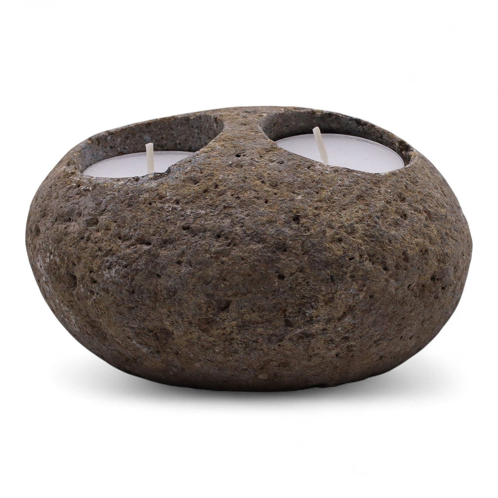 Double Tealight Riverstone Candle Holder