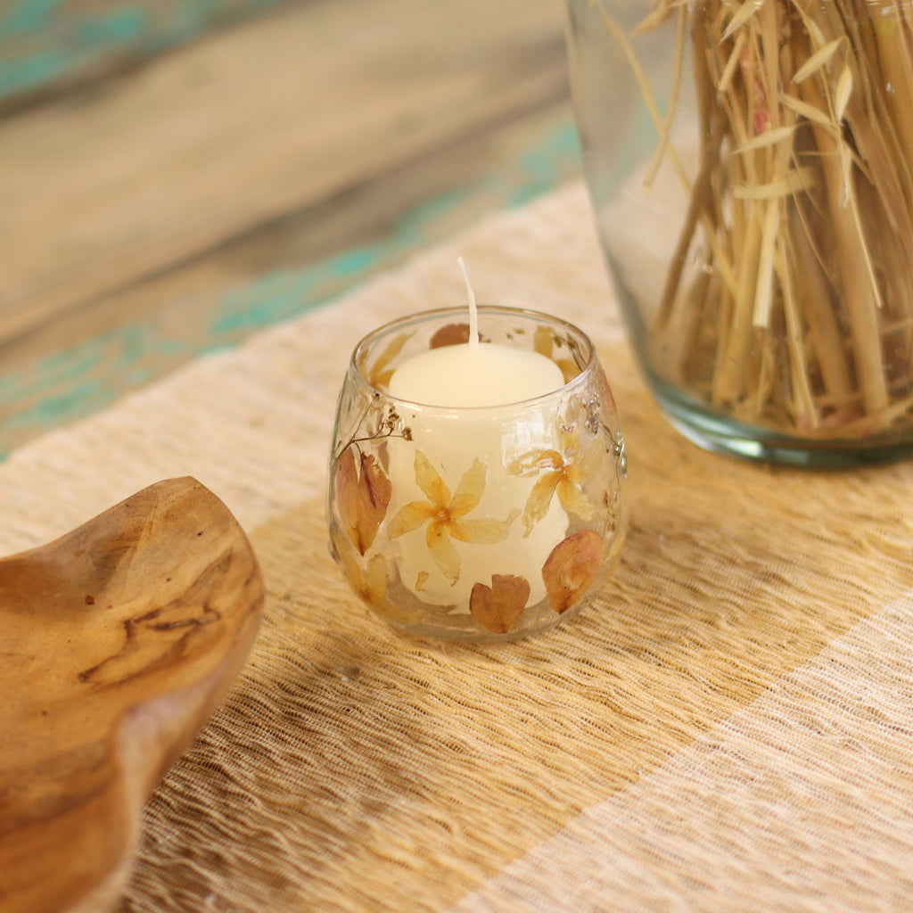 Rosa Floral Glass Candle Holder, 8cm