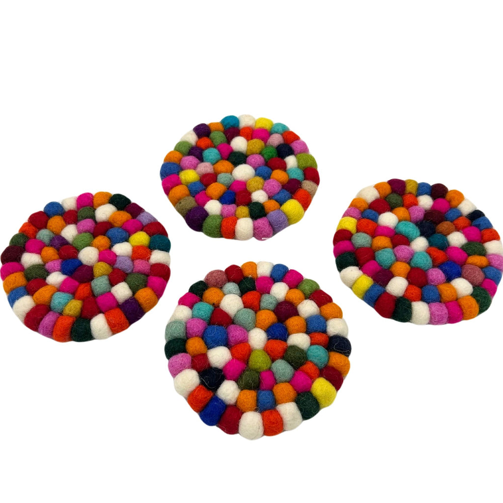Multicolour Felt Ball Coasters, Set of 4
