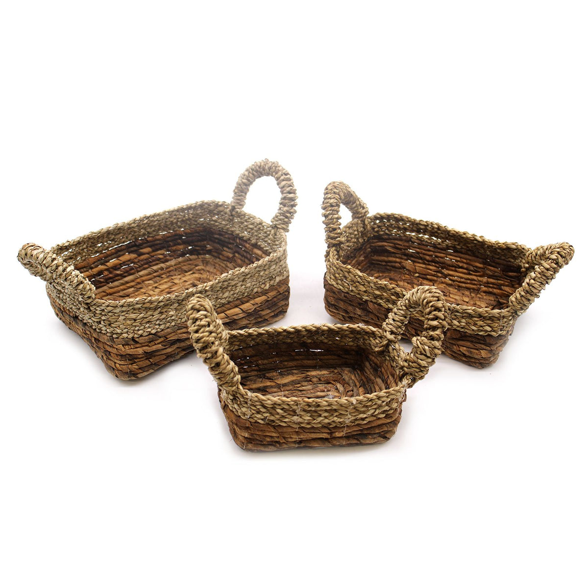 Banana Leaf & Seagrass Square Baskets, Set of 3