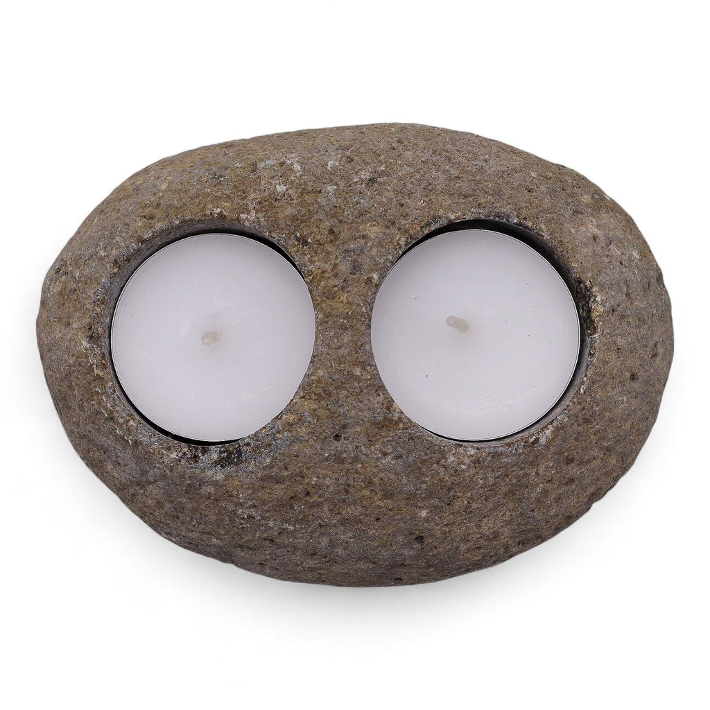 Double Tealight Riverstone Candle Holder